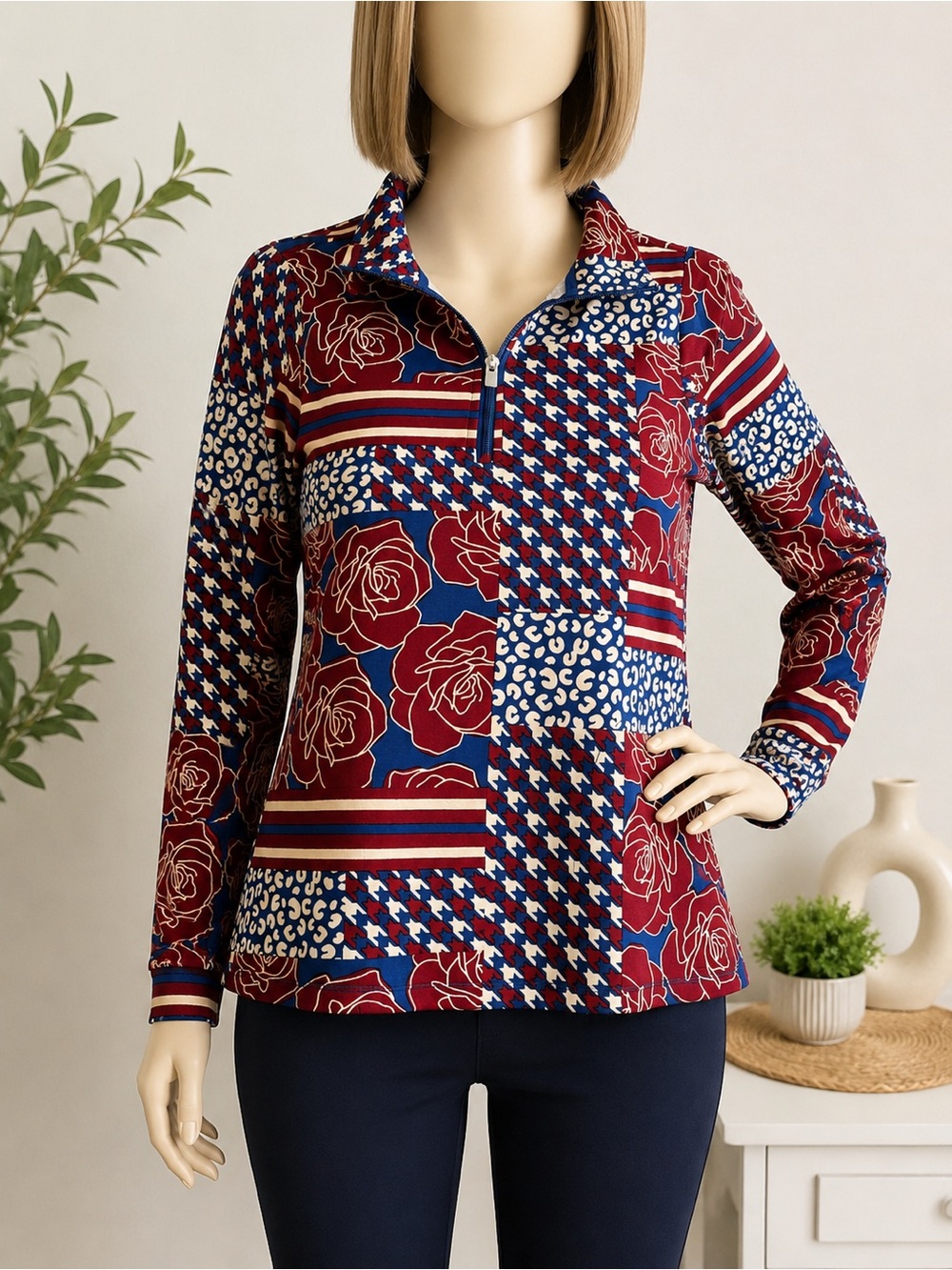 Women’s Abstract Floral Print Zip Front Pullover Jacket Long  sleeve Sise xs
